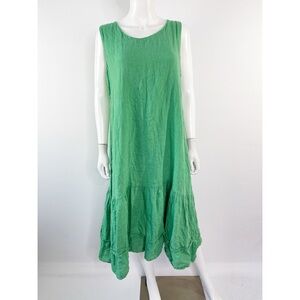 Vanessa Alexandra Kelly Green Sleeveless Linen Dress Size M Lagenlook Casual